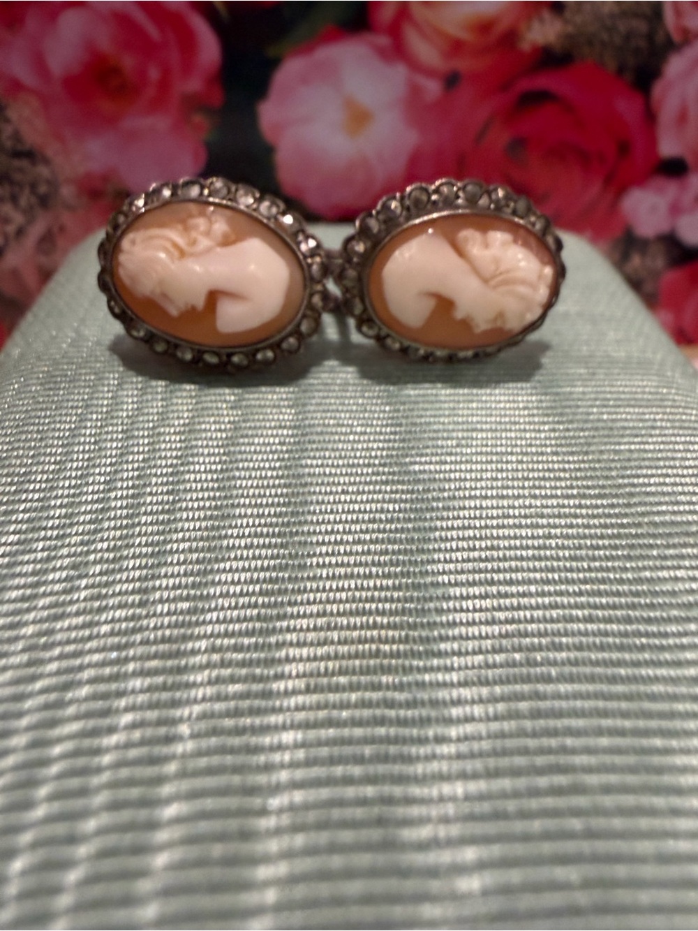 Vintage Geniune Shell Cameo in Cream and Brown, Screw Ons - Picture 8 of 9